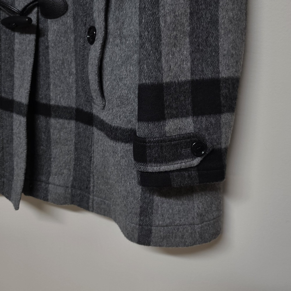 Burberry‎ Brit Gray Plaid Wool Duffle Coat Blue Fox Fur Hood Womens US 10 IT 44 - Picture 5 of 16